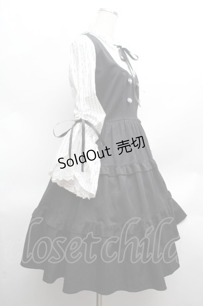 画像2: axes femme POETIQUE / 姫袖風ジャンパースカートドッキングワンピース  黒ｘ白 S-26-04-10-047-AX-OP-HR-ZS (2)