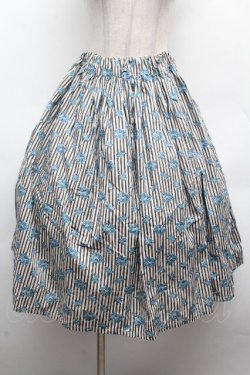 画像1: Physical Drop / ハンドメイドスカート【ストライプブーケ柄】  ブルー S-26-04-10-051-LO-SK-HR-ZS