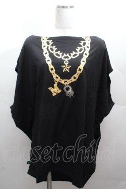 画像1: MINT NeKO / プリントカットソー  黒ｘゴールド S-26-04-12-034-HN-TO-AS-ZS