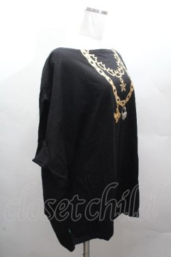 画像2: MINT NeKO / プリントカットソー  黒ｘゴールド S-26-04-12-034-HN-TO-AS-ZS