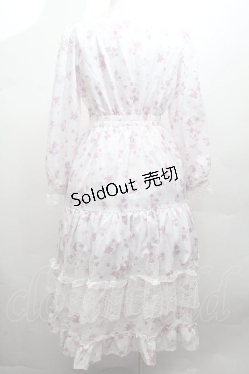 画像4: axes femme / 桜柄ティアードワンピース  オフ S-26-04-12-044-AX-OP-ET-ZS (4)