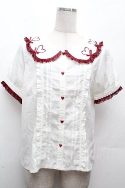 画像1: LIZ LISA / ハートスカラップリボンブラウス  白ｘ赤 S-26-04-12-010-LO-BL-HR-ZS