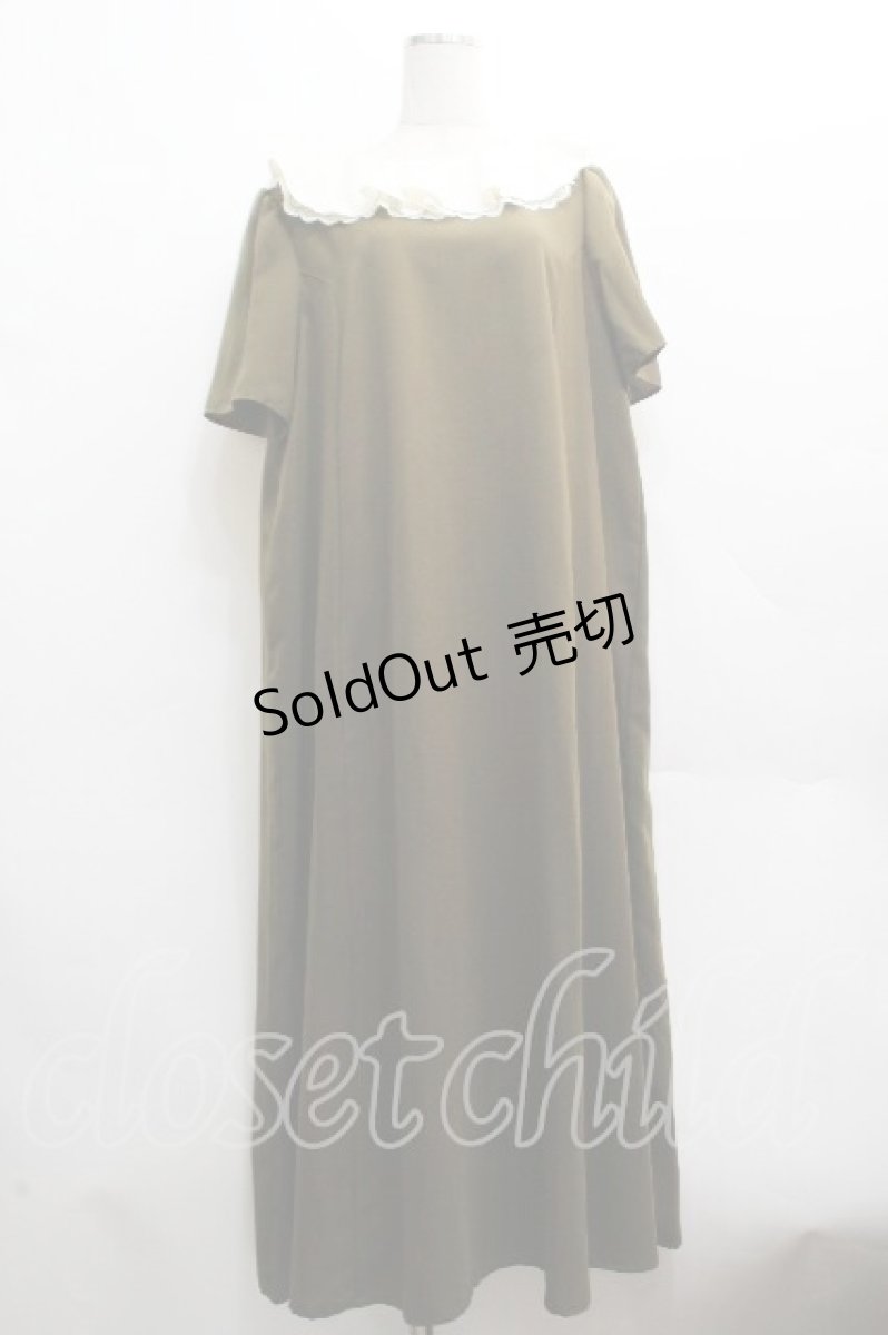 画像1: Franche Lippee / 襟フリルレースワンピース 3L カーキｘオフ S-26-04-14-042-LO-OP-HR-ZS (1)