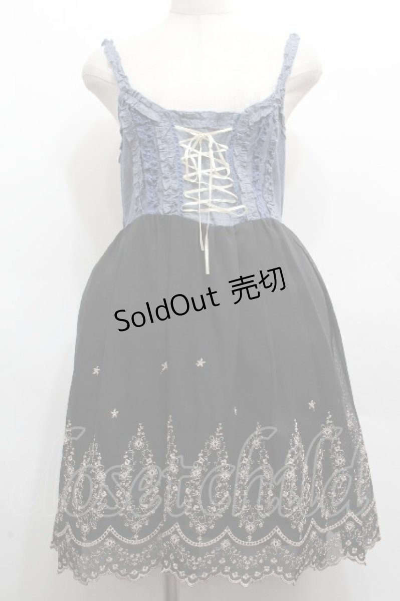 画像1: axes femme / ダンガリーＸシフォン切替えチュニ  ブルーｘ黒 S-26-04-14-044-AX-TO-HR-ZS (1)