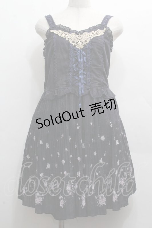 画像1: axes femme / 壁紙花パネル消しプリーツワンピース  紺 S-26-04-14-046-AX-OP-HR-ZS (1)