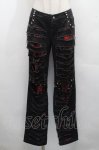画像1: GLP / チェックダメージパンツ  黒ｘ赤 S-26-04-14-058-PU-PA-HR-ZS (1)