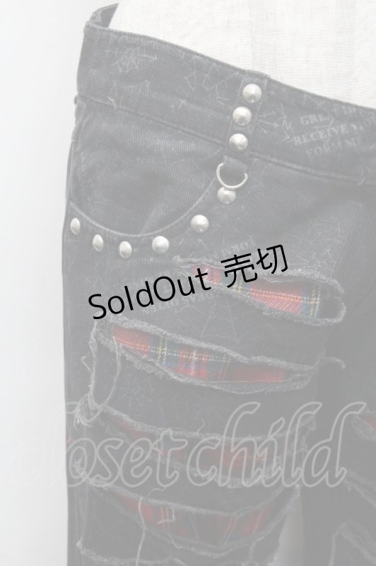 画像3: GLP / チェックダメージパンツ  黒ｘ赤 S-26-04-14-058-PU-PA-HR-ZS (3)