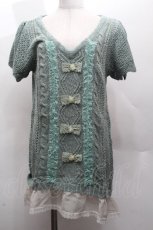 画像1: axes femme / ロング丈半袖ニットプルオーバー  グリーン S-26-04-14-022-AX-TO-HR-ZS (1)