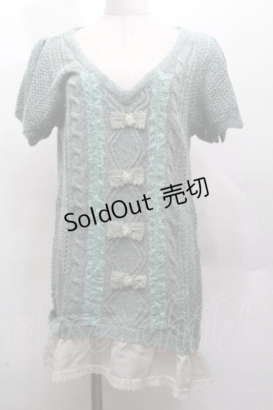 画像1: axes femme / ロング丈半袖ニットプルオーバー  グリーン S-26-04-14-022-AX-TO-HR-ZS (1)