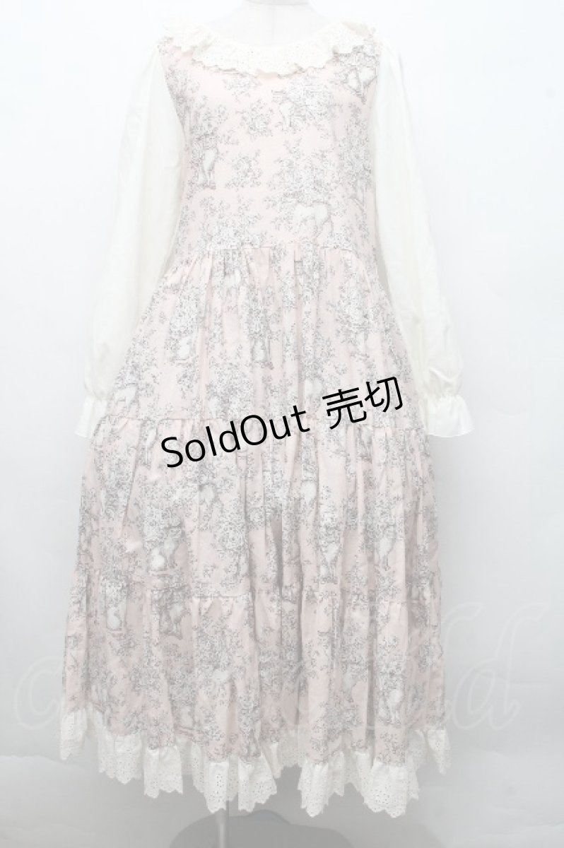 画像1: marcHenTica / キャット総柄レースワンピース  ピンクｘオフ S-26-04-15-040-LO-OP-HR-ZS (1)