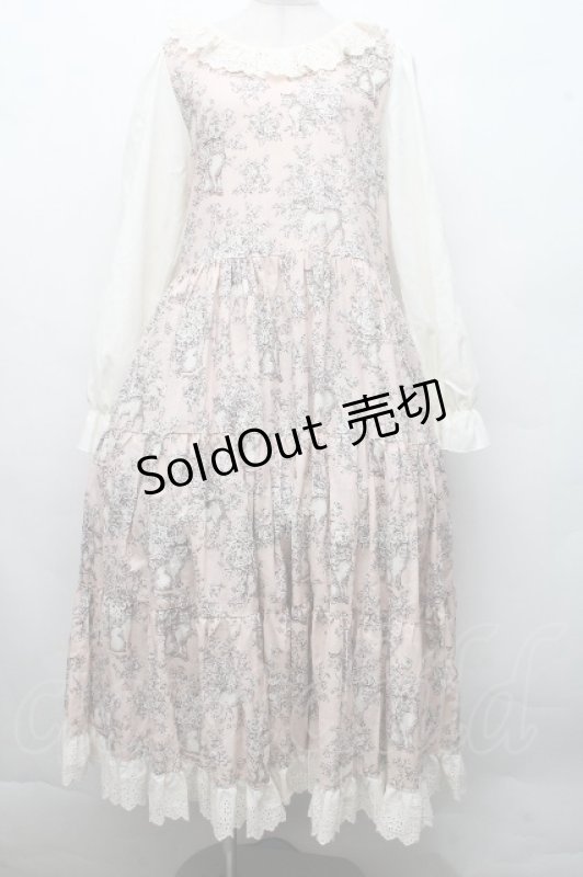 画像1: marcHenTica / キャット総柄レースワンピース  ピンクｘオフ S-26-04-15-040-LO-OP-HR-ZS (1)