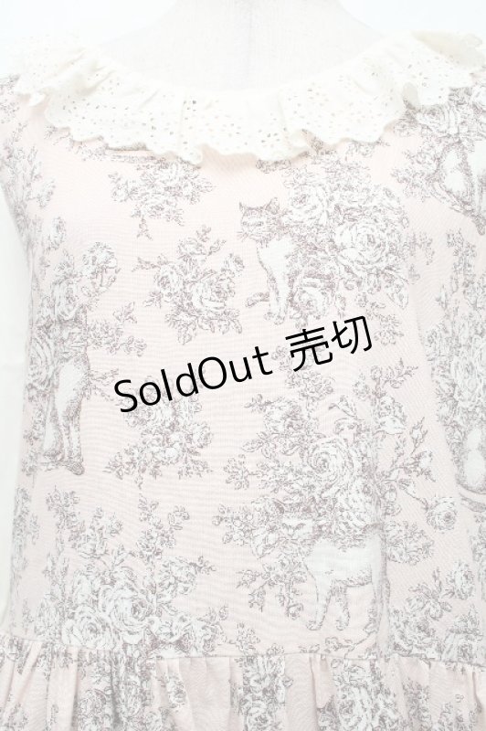 画像3: marcHenTica / キャット総柄レースワンピース  ピンクｘオフ S-26-04-15-040-LO-OP-HR-ZS (3)