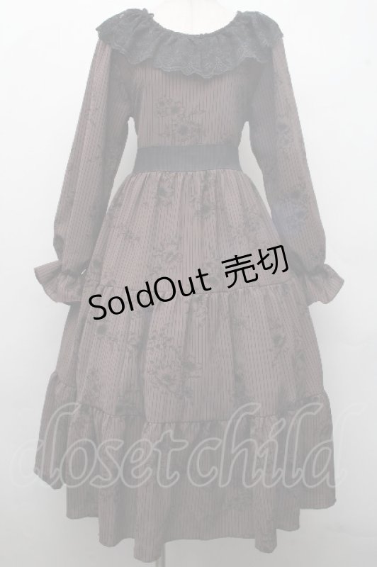 画像1: marcHenTica / ローズストライプワンピース  ブラウン S-26-04-15-051-LO-OP-HR-ZS (1)