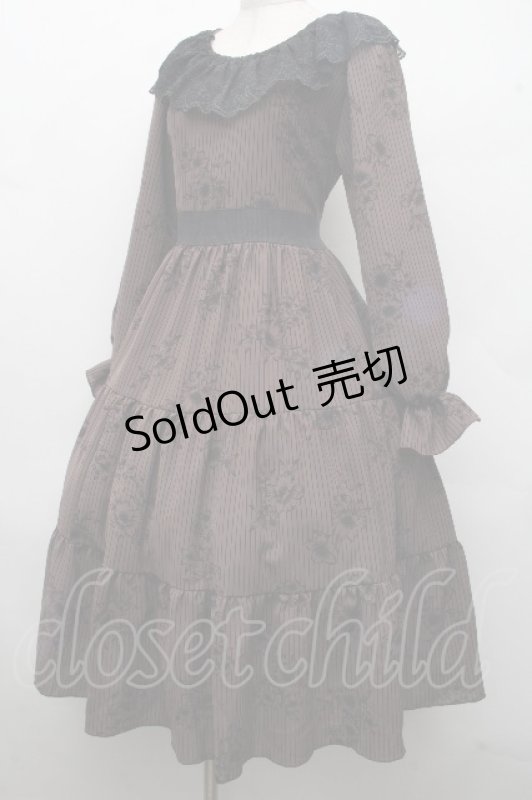 画像3: marcHenTica / ローズストライプワンピース  ブラウン S-26-04-15-051-LO-OP-HR-ZS (3)