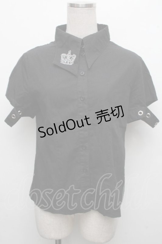 画像1: PEACE NOW / 王冠刺繍半袖シャツ  黒 S-26-04-15-032-PU-TS-HR-ZS (1)