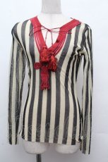 画像1: Jean Paul GAULTIER / ボーダーパワーネットトップス 40 オフｘ黒 S-26-04-16-025-GO-TO-AS-ZI (1)