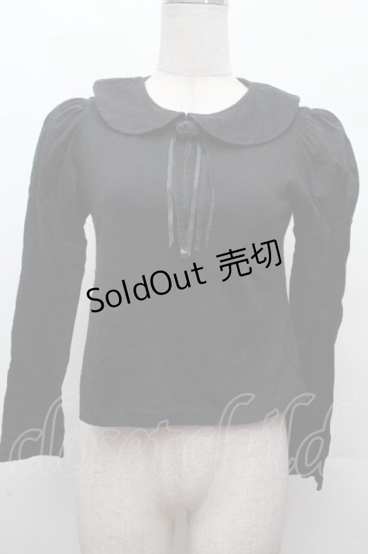 画像1: Moi-meme-Moitie / ローズブローチ付き丸襟カットソー  黒 S-26-04-16-036-MO-TO-HR-ZS (1)