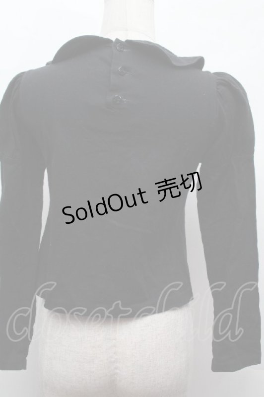 画像2: Moi-meme-Moitie / ローズブローチ付き丸襟カットソー  黒 S-26-04-16-036-MO-TO-HR-ZS (2)