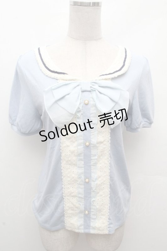 画像1: axes femme / フロントレースシフォンフリル半袖カットソー  サックス S-26-04-17-046-AX-TO-HR-ZS (1)