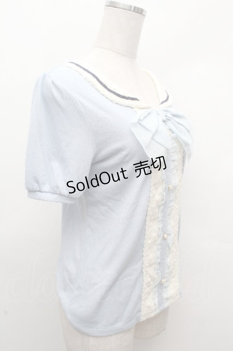 画像2: axes femme / フロントレースシフォンフリル半袖カットソー  サックス S-26-04-17-046-AX-TO-HR-ZS (2)