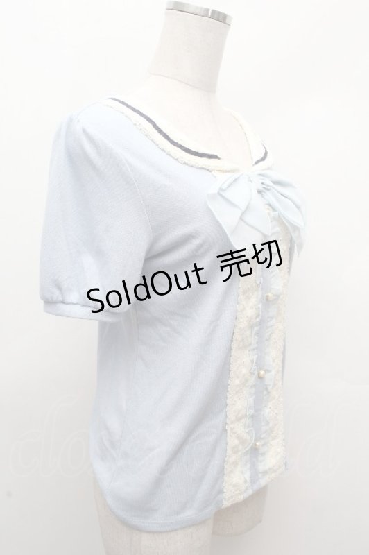 画像2: axes femme / フロントレースシフォンフリル半袖カットソー  サックス S-26-04-17-046-AX-TO-HR-ZS (2)