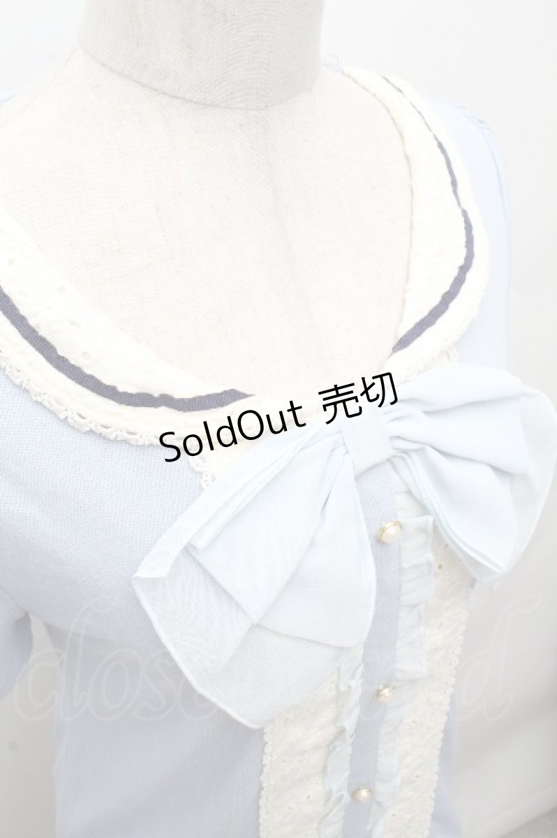 画像4: axes femme / フロントレースシフォンフリル半袖カットソー  サックス S-26-04-17-046-AX-TO-HR-ZS (4)