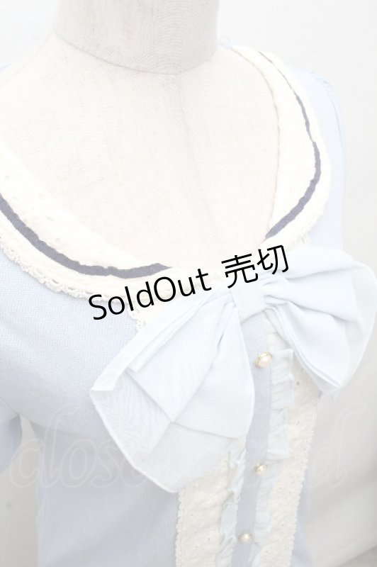 画像4: axes femme / フロントレースシフォンフリル半袖カットソー  サックス S-26-04-17-046-AX-TO-HR-ZS (4)