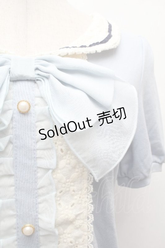 画像5: axes femme / フロントレースシフォンフリル半袖カットソー  サックス S-26-04-17-046-AX-TO-HR-ZS (5)