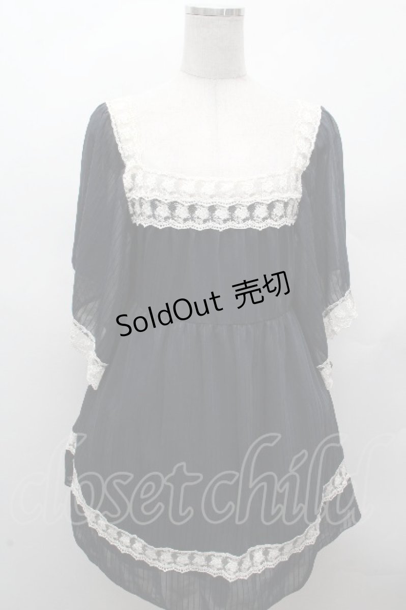 画像1: LOLITA / レースシフォントップス  紺 S-26-04-17-050-LO-BL-HR-ZS (1)