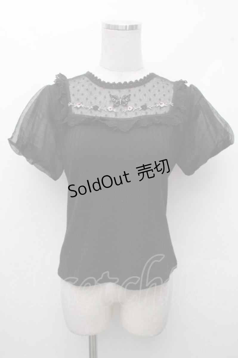 画像1: axes femme POETIQUE / 蝶ステッチ切替トップス  黒 S-26-04-18-1040-AX-TO-HR-ZS (1)