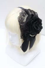 画像1: ATELIER PIERROT / 薔薇レースカチューシャ  黒 S-26-04-18-1008-EL-ZA-HR-ZS (1)