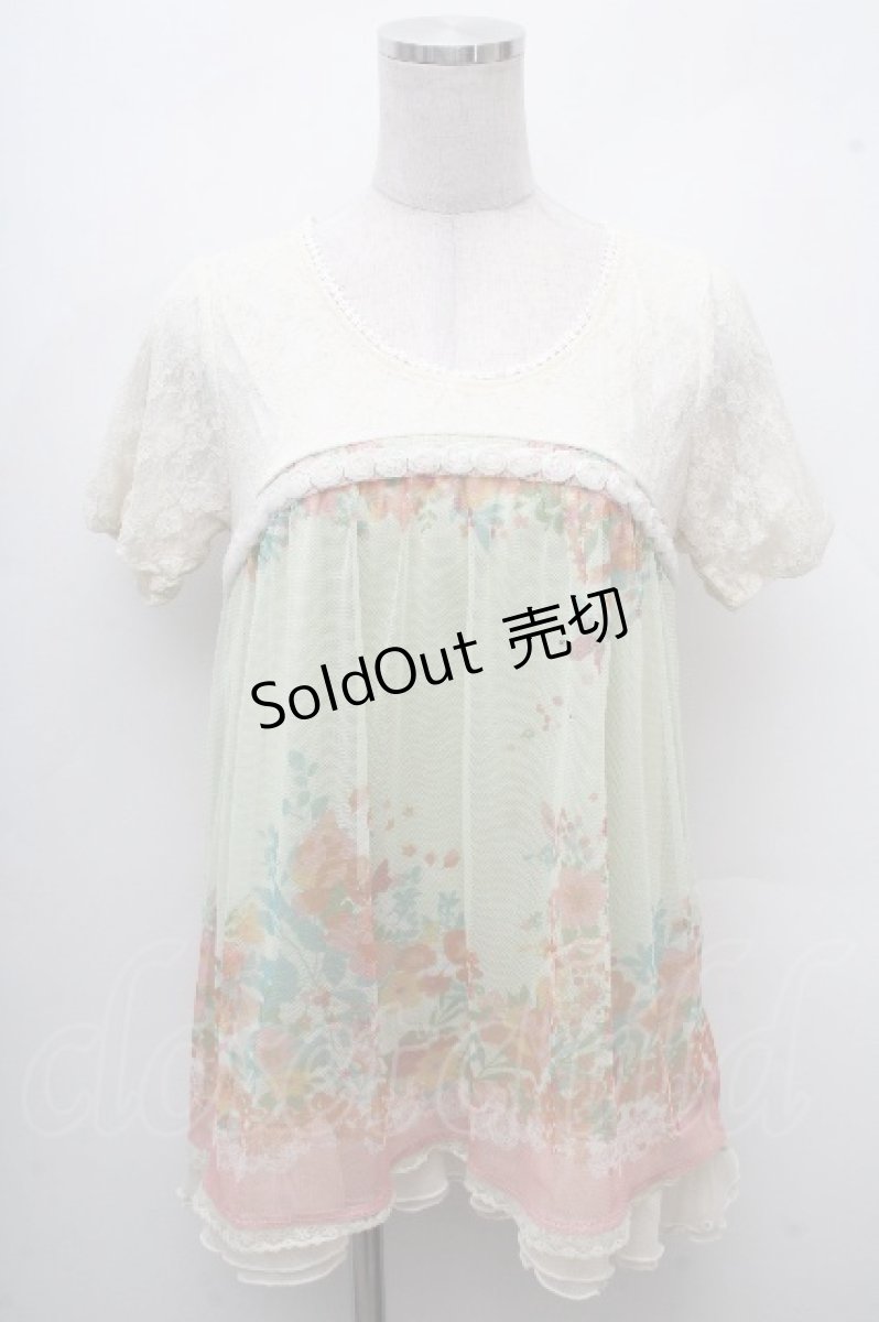 画像1: axes femme / チュールプリントチュニック  オフｘグリーン S-26-04-18-1023-AX-TO-HR-ZS (1)