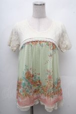 画像1: axes femme / チュールプリントチュニック  オフｘグリーン S-26-04-18-1023-AX-TO-HR-ZS (1)