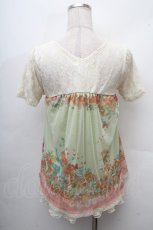 画像2: axes femme / チュールプリントチュニック  オフｘグリーン S-26-04-18-1023-AX-TO-HR-ZS (2)