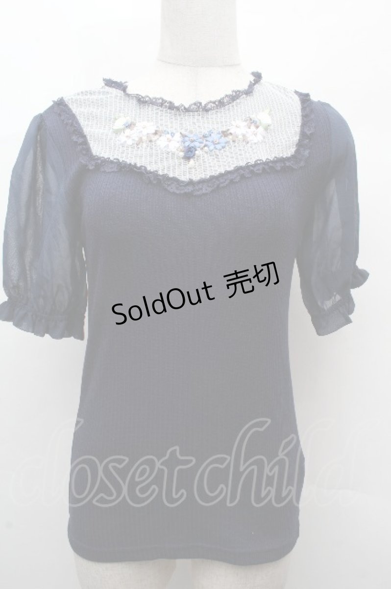 画像1: axes femme POETIQUE / ブーケリボン刺繍リブプルオーバー  紺 S-26-04-19-023-AX-TO-AS-ZS (1)