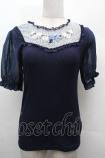 画像1: axes femme POETIQUE / ブーケリボン刺繍リブプルオーバー  紺 S-26-04-19-023-AX-TO-AS-ZS (1)