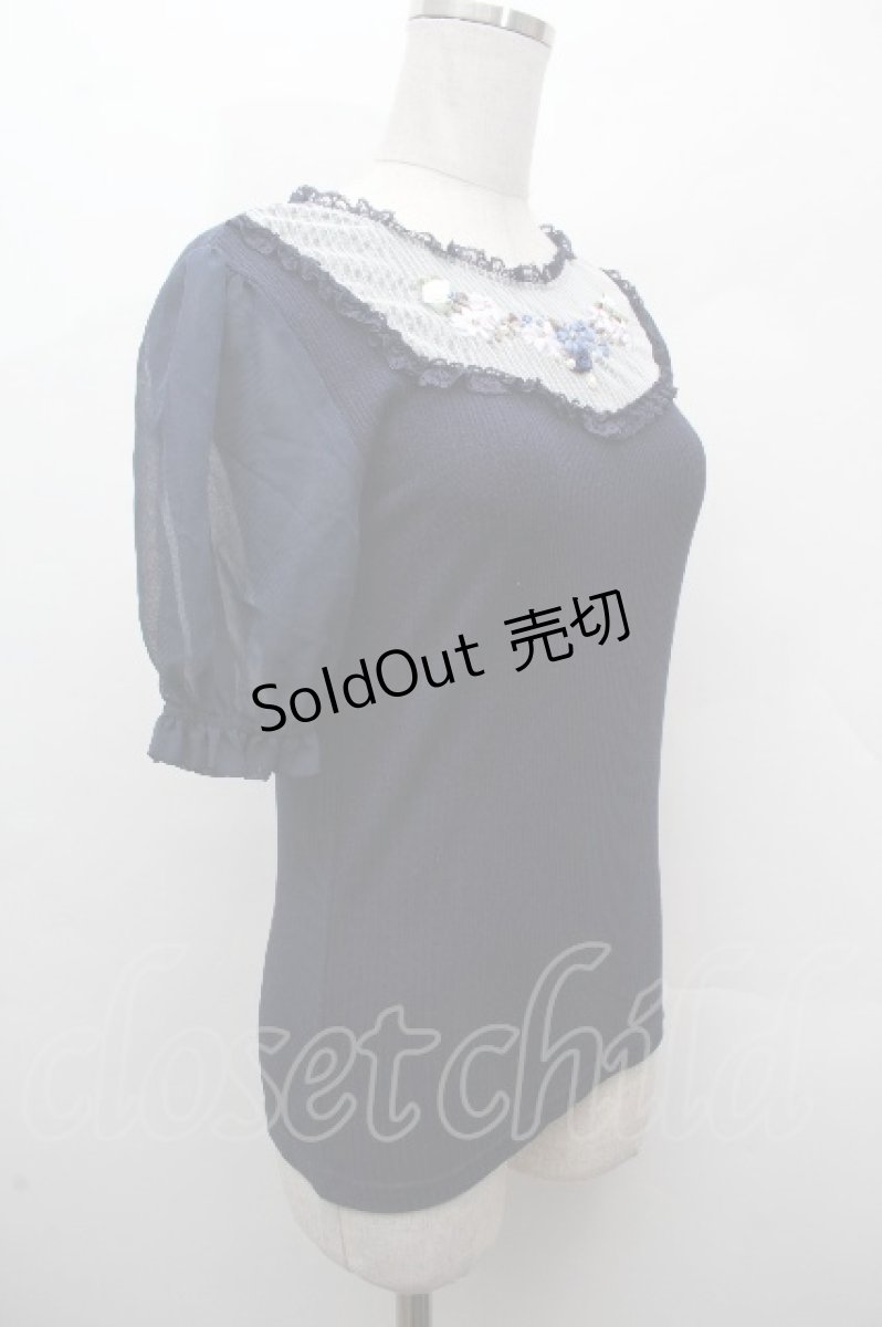 画像3: axes femme POETIQUE / ブーケリボン刺繍リブプルオーバー  紺 S-26-04-19-023-AX-TO-AS-ZS (3)