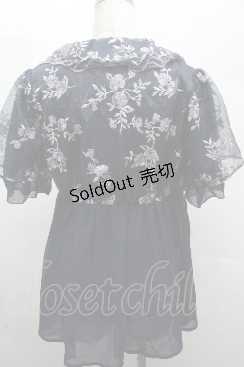 画像2: axes femme / チュール刺繍ロングシャツ  紺 S-26-04-19-025-AX-BL-HR-ZS (2)