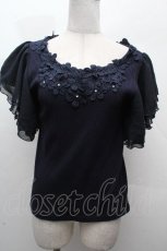 画像1: axes femme / お花モチーフリブニット  紺 S-26-04-19-028-AX-TO-HR-ZS (1)