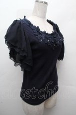 画像3: axes femme / お花モチーフリブニット  紺 S-26-04-19-028-AX-TO-HR-ZS (3)