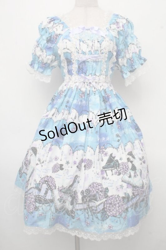 画像1: ALICE and the PIRATES / 水彩の恋空と雨音のしらべ柄ワンピース  ブルー S-26-04-21-041-PA-OP-AS-ZS (1)
