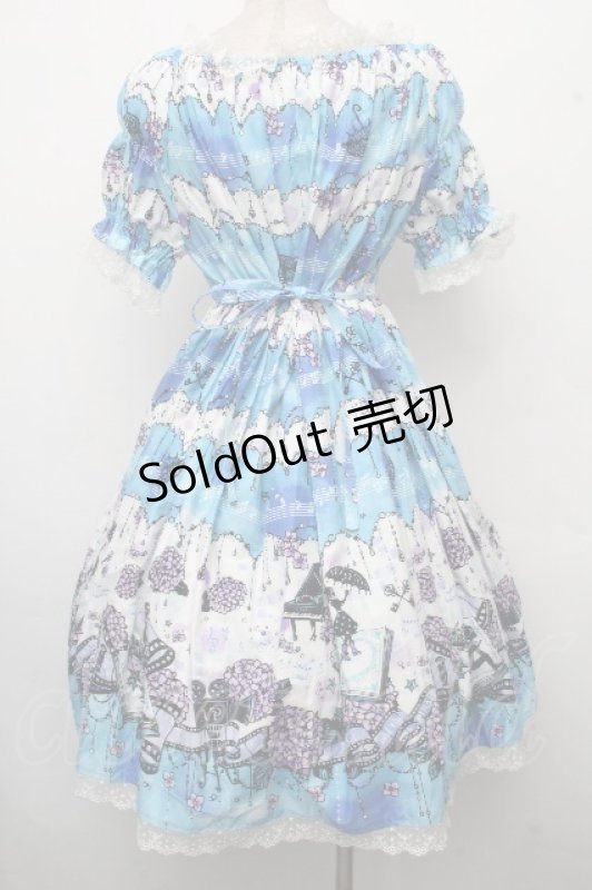 画像2: ALICE and the PIRATES / 水彩の恋空と雨音のしらべ柄ワンピース  ブルー S-26-04-21-041-PA-OP-AS-ZS (2)