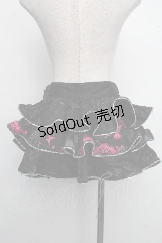 画像2: h.Jelly HONEY / 蝶刺 ジャガードスカート  黒ｘピンク S-26-04-21-055-HN-SK-HR-ZS (2)