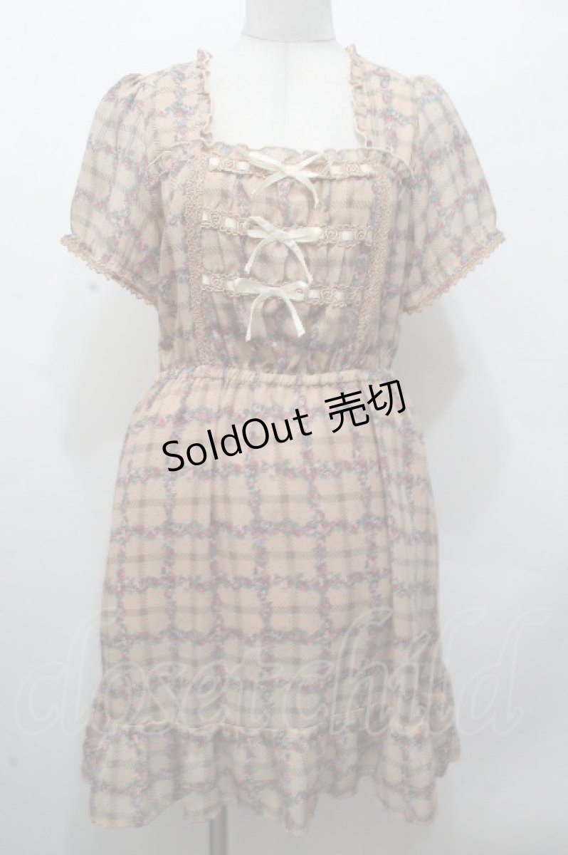 画像1: axes femme / チェックｘ花柄シフォンワンピース  ベージュ S-26-04-24-032-AX-OP-HR-ZS (1)