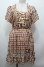 画像1: axes femme / チェックｘ花柄シフォンワンピース  ベージュ S-26-04-24-032-AX-OP-HR-ZS (1)