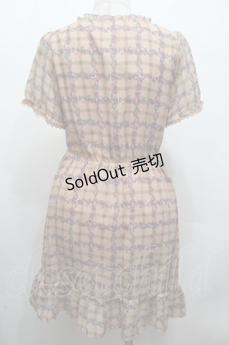 画像2: axes femme / チェックｘ花柄シフォンワンピース  ベージュ S-26-04-24-032-AX-OP-HR-ZS (2)