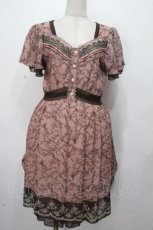 画像1: axes femme / ローズリーフ柄シルエットワンピース  アワピンク S-26-04-24-040-AX-OP-HR-ZS (1)