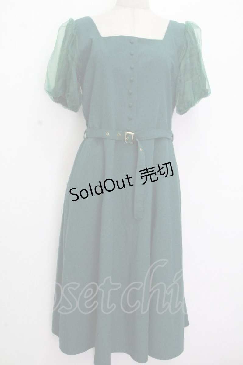 画像1: axes femme POETIQUE / パフ袖スクエアネックワンピース  グリーン S-26-04-25-1029-AX-OP-AS-ZS (1)