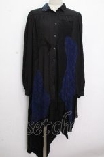 画像1: DARK RED  RUM / 襟鱗デザインレース切替シャツ  黒ｘ青 S-26-04-25-1040-HN-BL-HR-ZS (1)