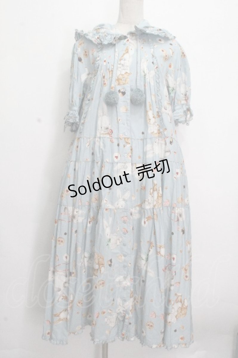 画像1: PINK HOUSE / クッキーラビッツプリントフード付きミディワンピース  サックス S-26-04-26-052-LO-OP-AS-ZS (1)